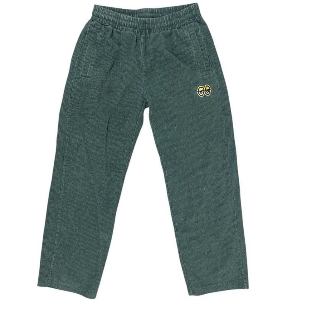 Krooked Eyes Corduroy Pants Baggy Fit Size S Green Drawstring Skateboarding